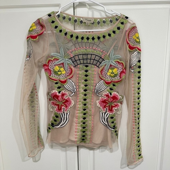 TEMPERLEY LONDON Carmelina Embroidered Tulle Top Size 2 - Picture 3 of 13